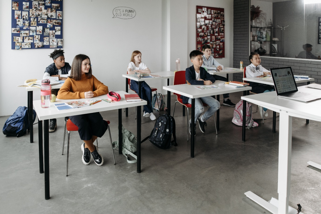 students sitting behind their desk