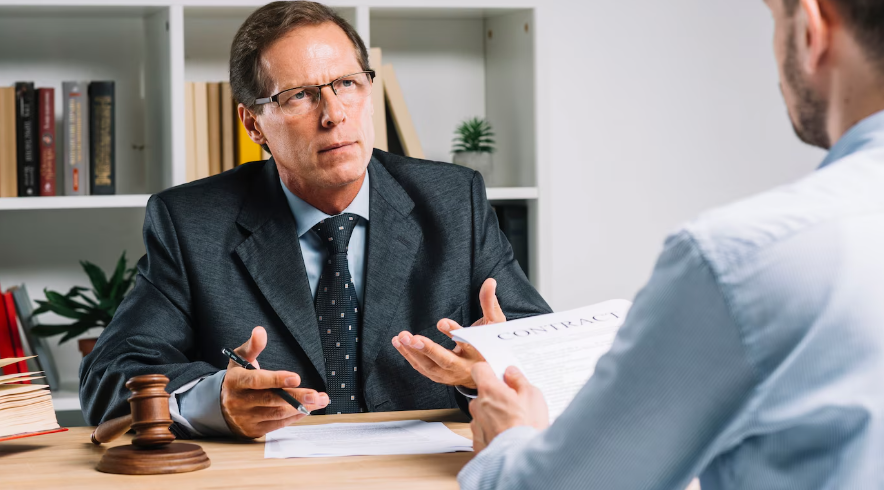 a lawyer having a discussion with his client