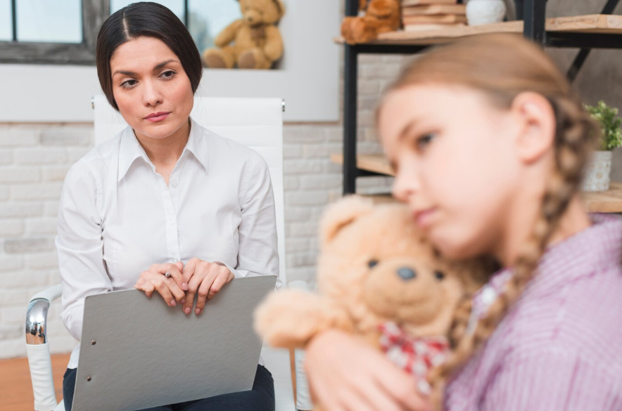 a person observing a depressed girl