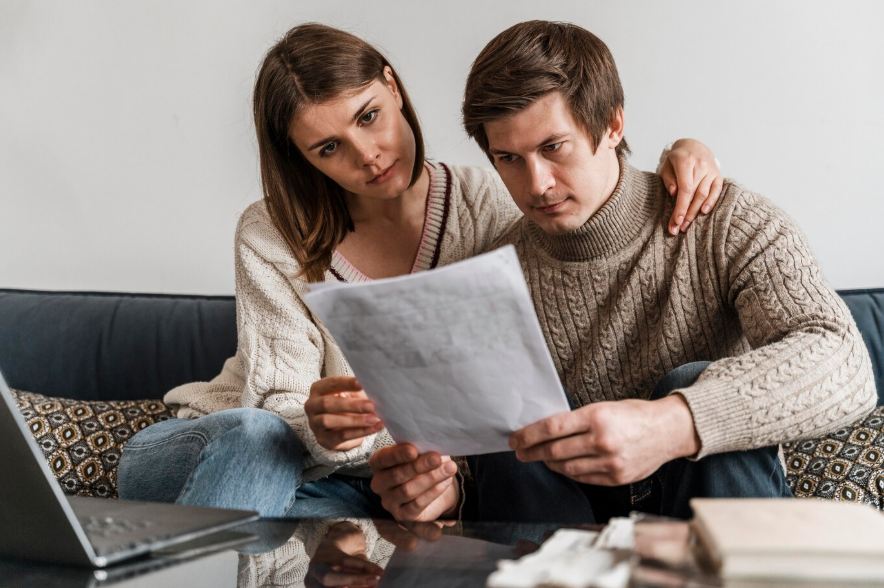 a couple reading a document