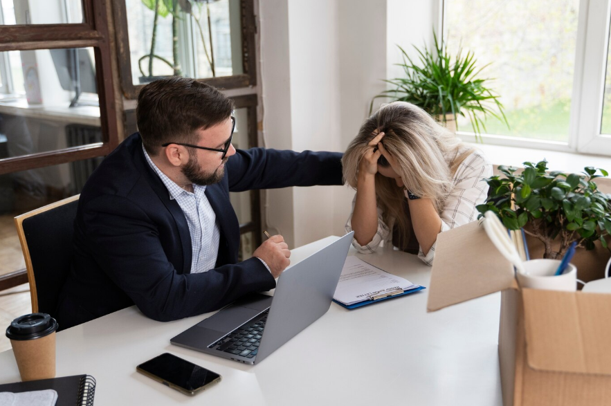 a man consoling a woman